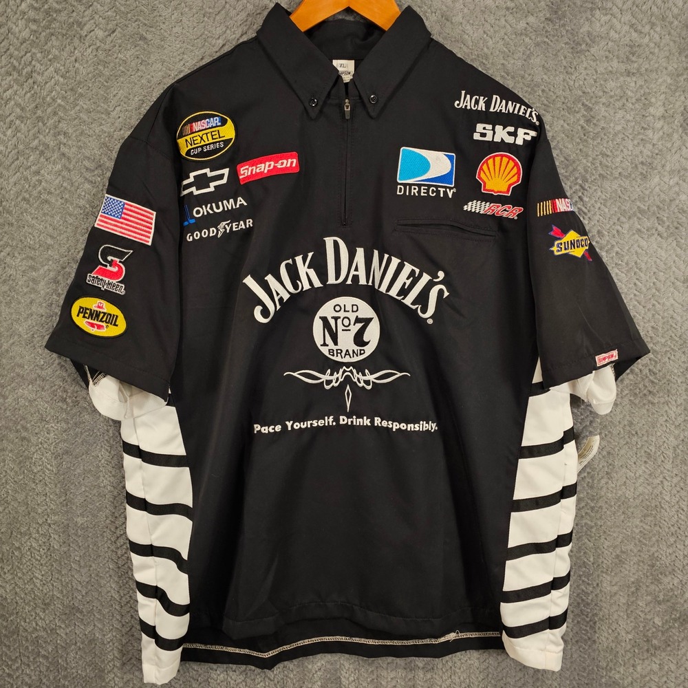 VTG‎ New Simpson Jack Daniels NASCAR Racing RCR Pit Crew Shirt XL Black 1/4 Zip